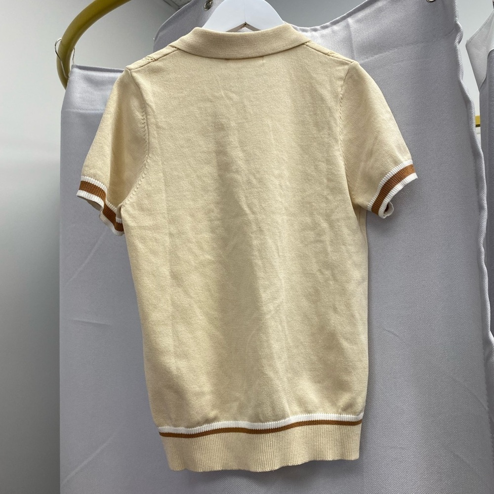 Cream Short Sleeve Knit Shirt - Picture 2 of 5